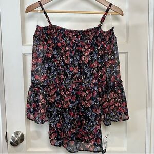 NWT BCX Off the Shoulder Multi Color Floral Blouse  - Size Large